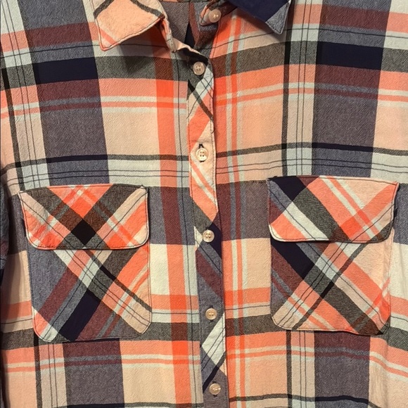Guess Plaid Button-Up Blouse - Navy and Orange - Picture 4 of 16